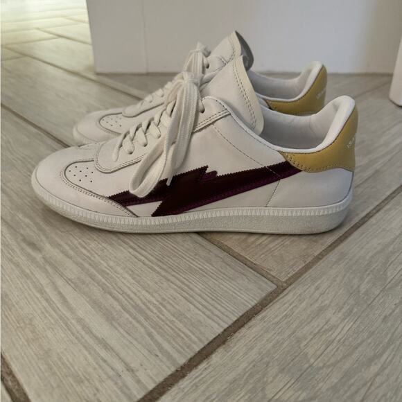 Isabel Marant Bryce Burgundy and White Sneakers Minimalist Lightning Bolt Design - Picture 1 of 4